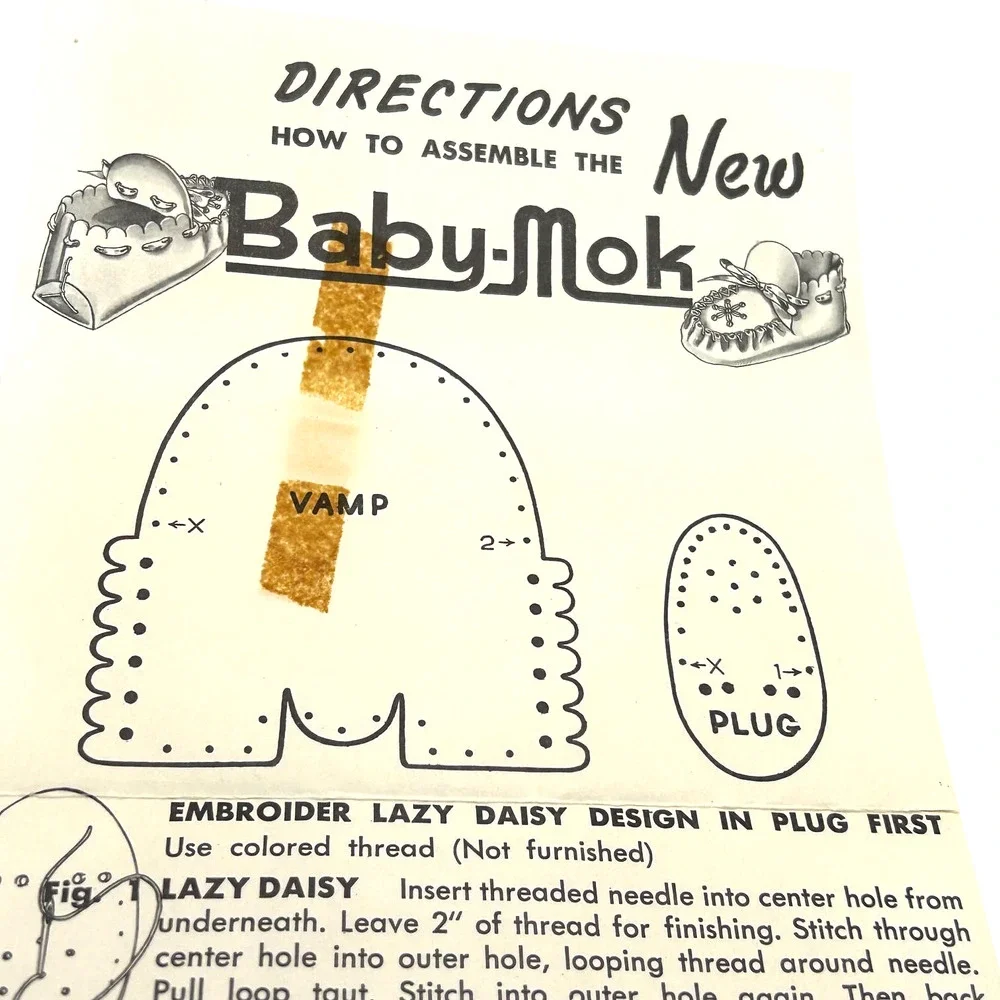 Vintage 1950's Baby-Mok Precut White Leather Moccasin Kit Infant Size Small